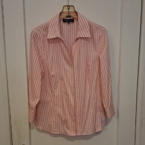 Jones New York Pink and White Striped Shirt
